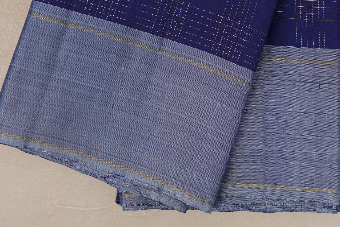Navy Blue with Grey Borders Vintage Kanjivaram Silk Saree by Shreenivas Silks PSSR019425