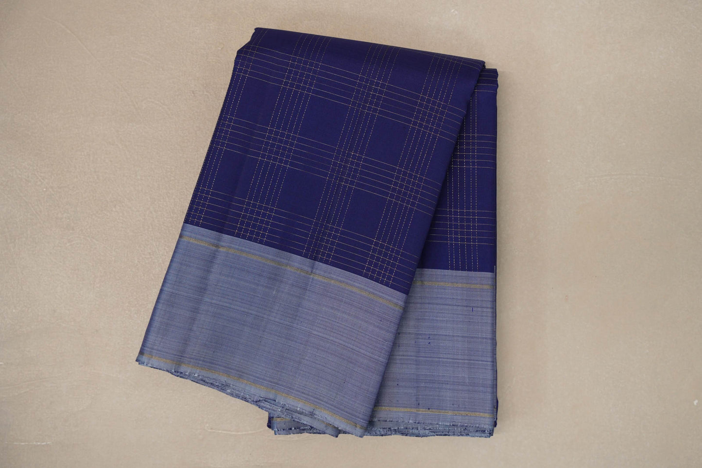 Navy Blue with Grey Borders Vintage Kanjivaram Silk Saree by Shreenivas Silks PSSR019425