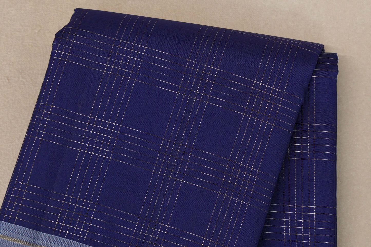 Navy Blue with Grey Borders Vintage Kanjivaram Silk Saree by Shreenivas Silks PSSR019425