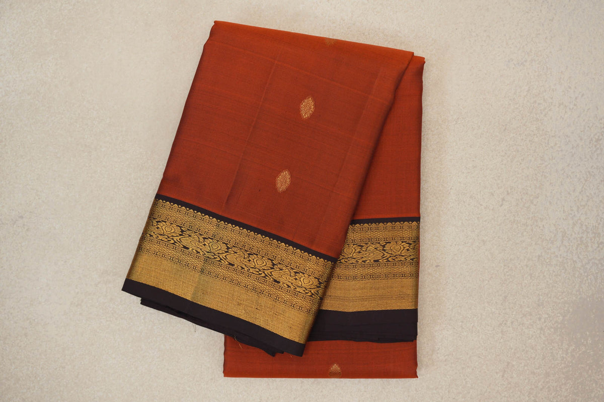 folded Dark Rust Vintage Kanjivaram Silk Saree 