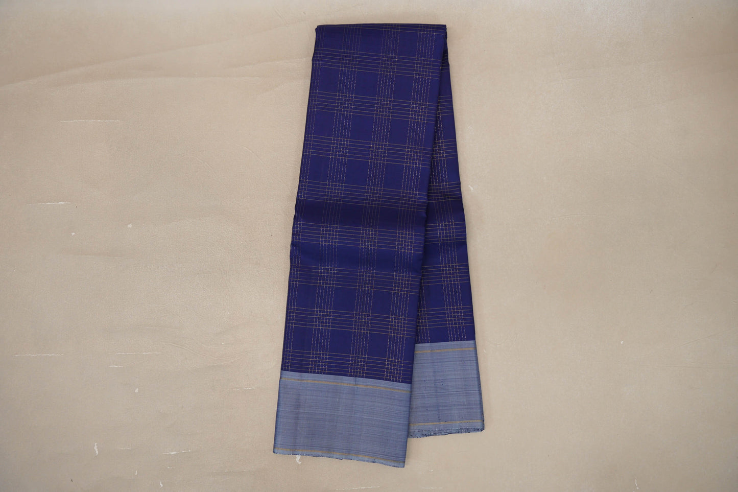 Navy Blue with Grey Borders Vintage Kanjivaram Silk Saree by Shreenivas Silks PSSR019425