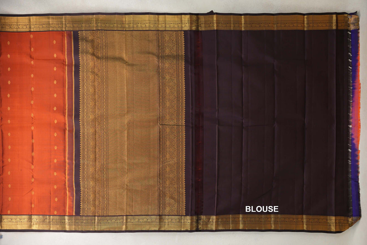 Dark Rust Vintage Kanjivaram Silk Saree  blouse