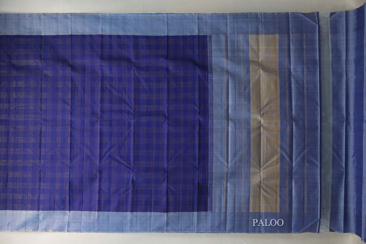Navy Blue with Grey Borders Vintage Kanjivaram Silk Saree by Shreenivas Silks PSSR019425