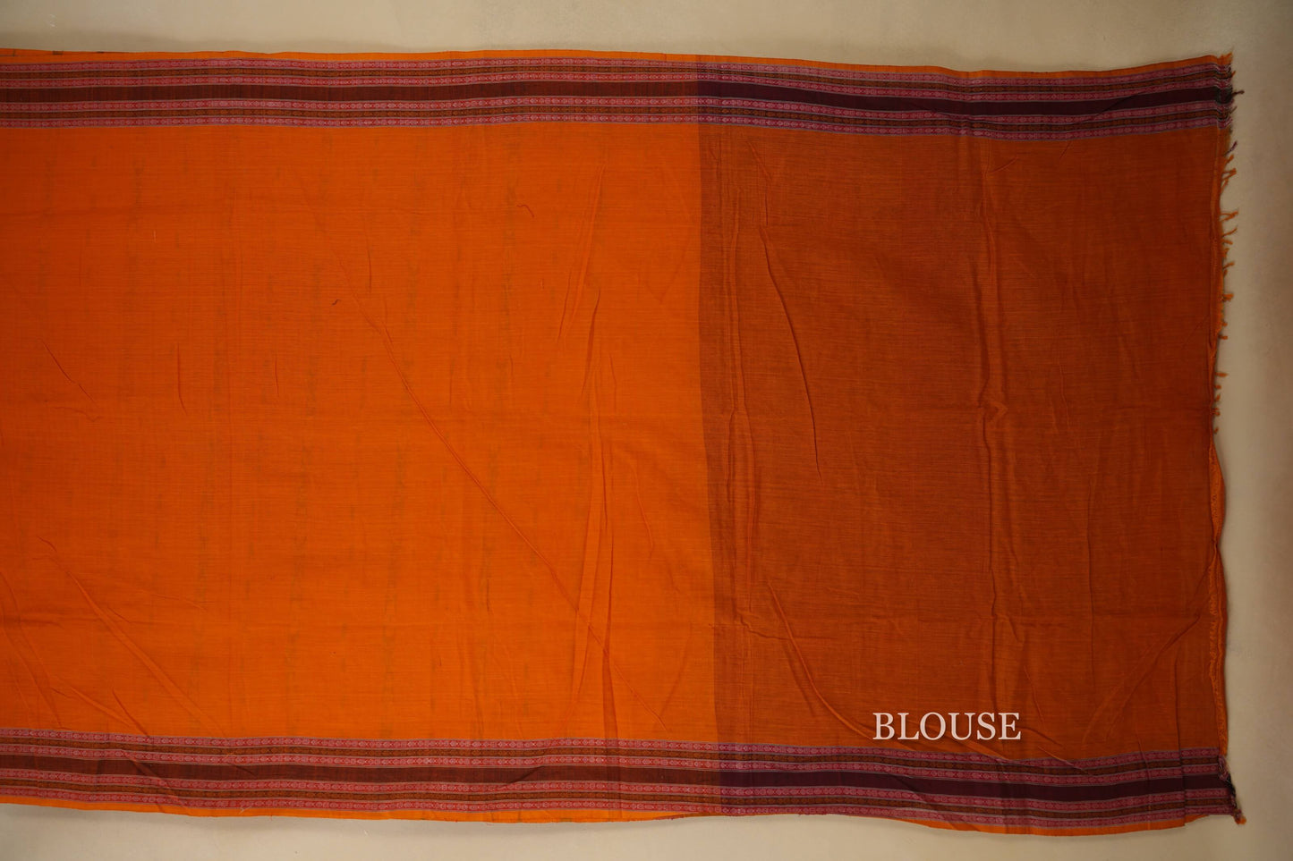 Orange with Multi Color Borders Ikat Cotton Saree Blouse