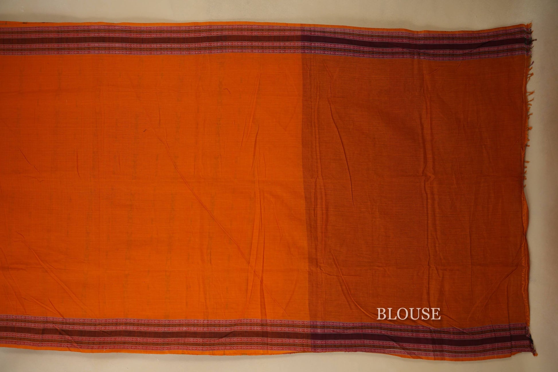 Orange with Multi Color Borders Ikat Cotton Saree Blouse