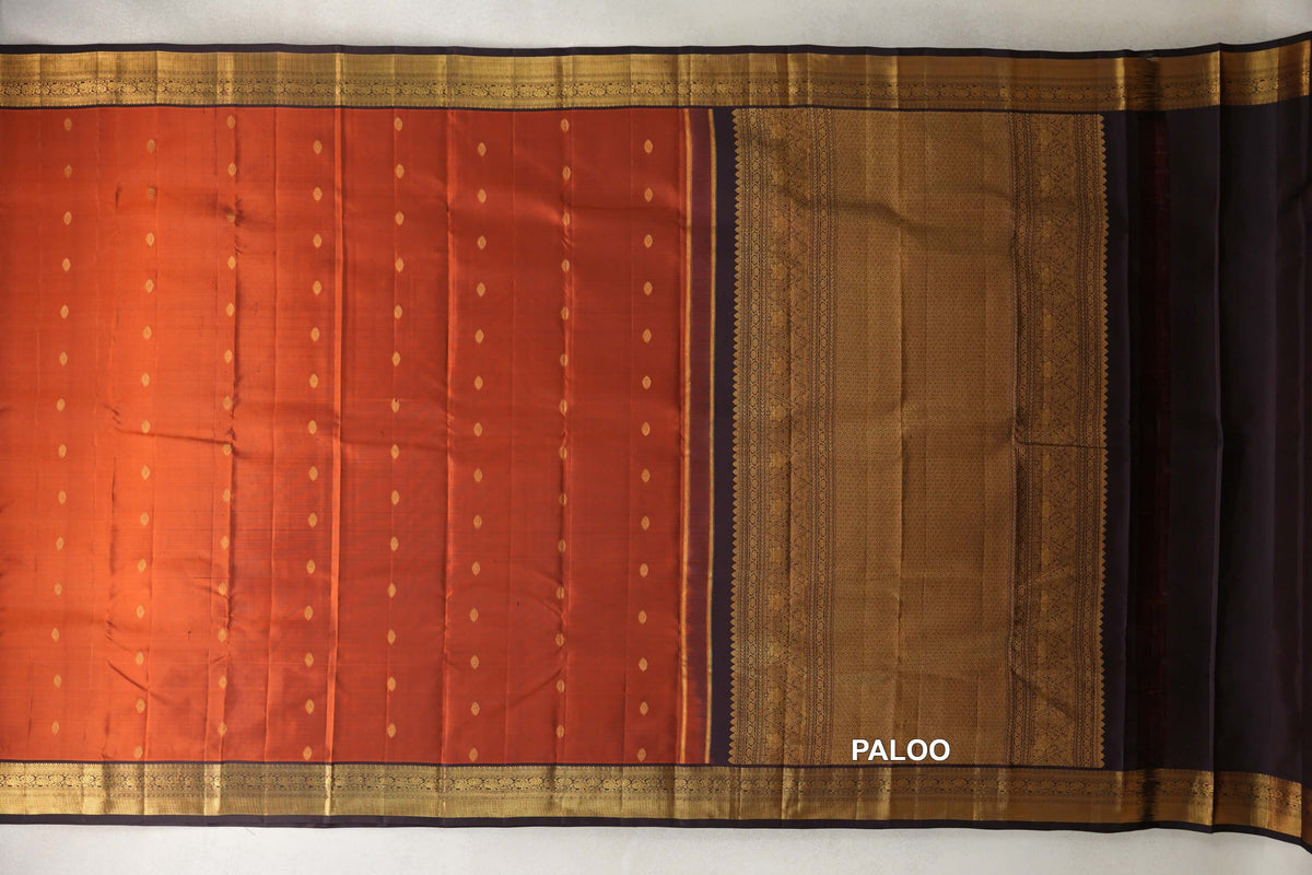 Dark Rust Vintage Kanjivaram Silk Saree  paloo