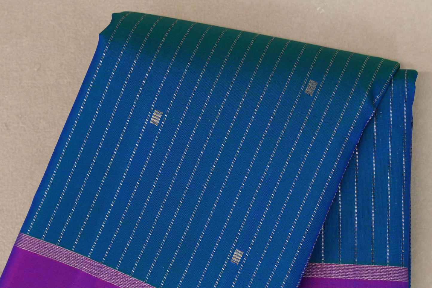 Peacock blue with magenta Borders Vintage Kanjivaram Silk Saree by Shreenivas Silks PSSR019426