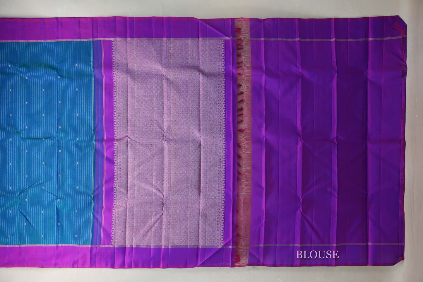 Peacock blue with magenta Borders Vintage Kanjivaram Silk Saree by Shreenivas Silks PSSR019426