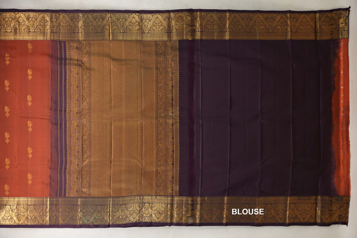 Dark Rust Vintage Kanjivaram Silk Saree blouse