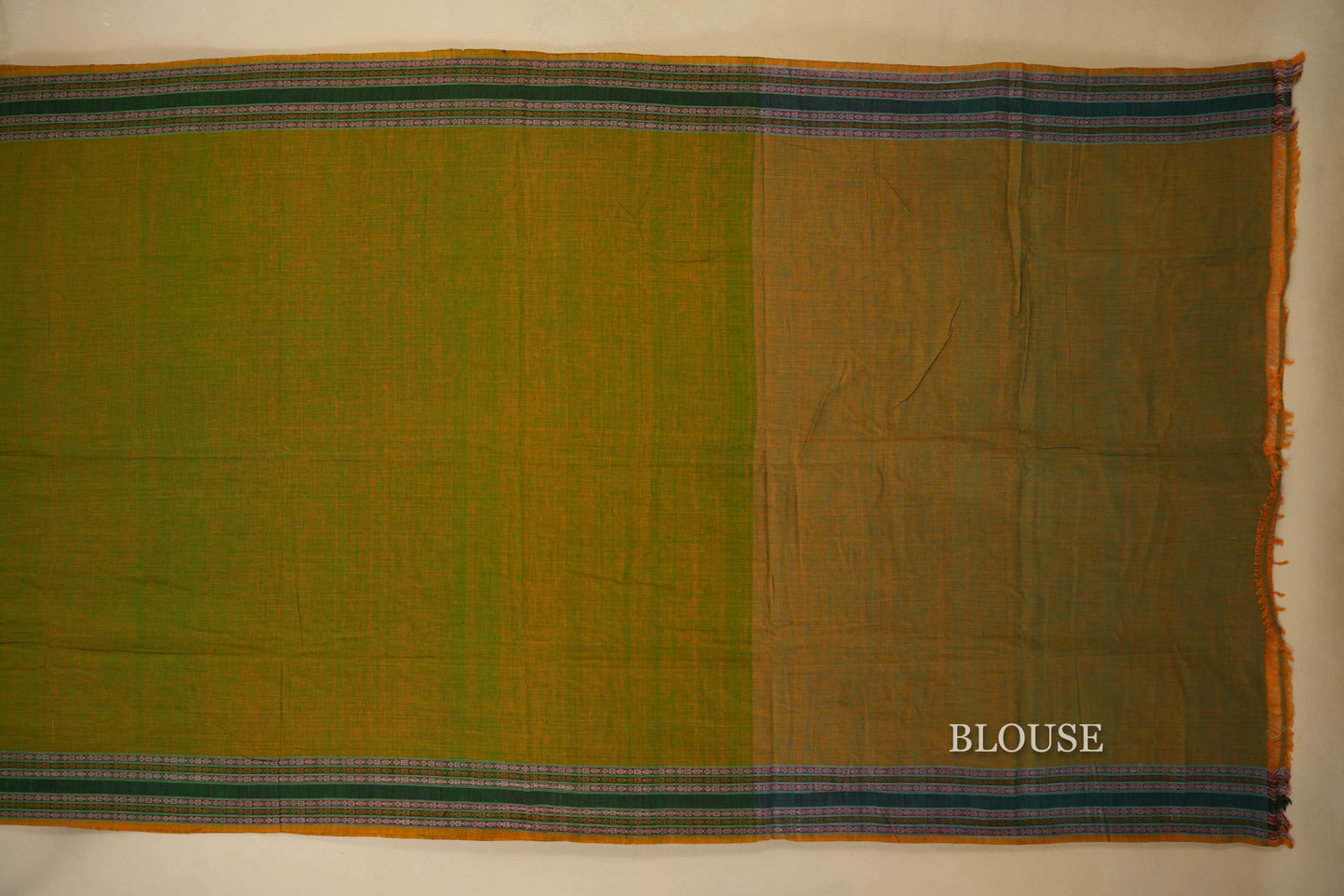 Multi color with Green Borders Odissa Eri Cotton Saree Blouse