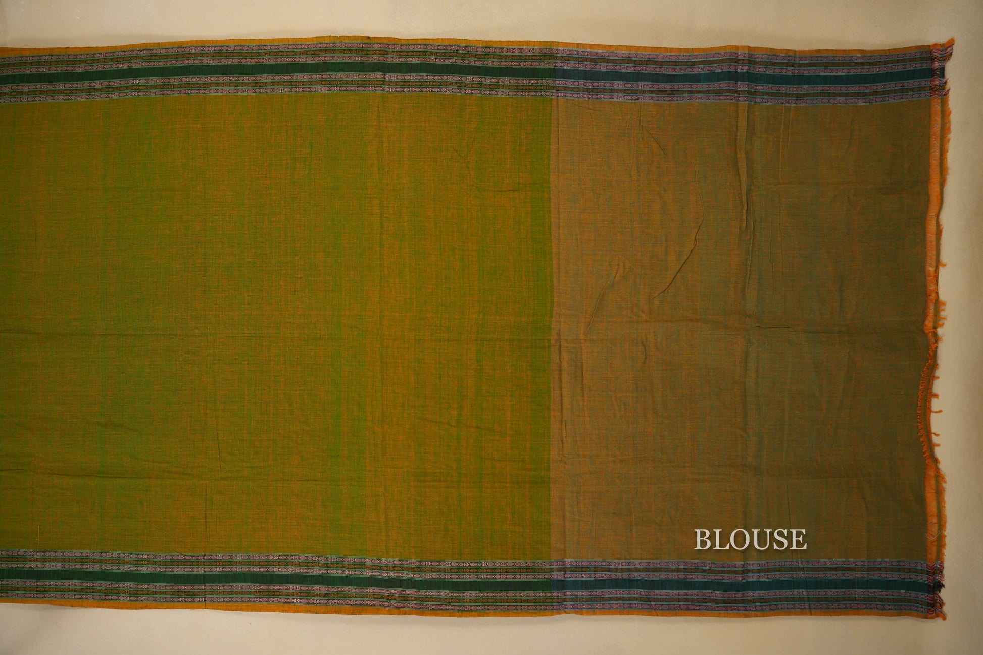 Multi color with Green Borders Odissa Eri Cotton Saree Blouse