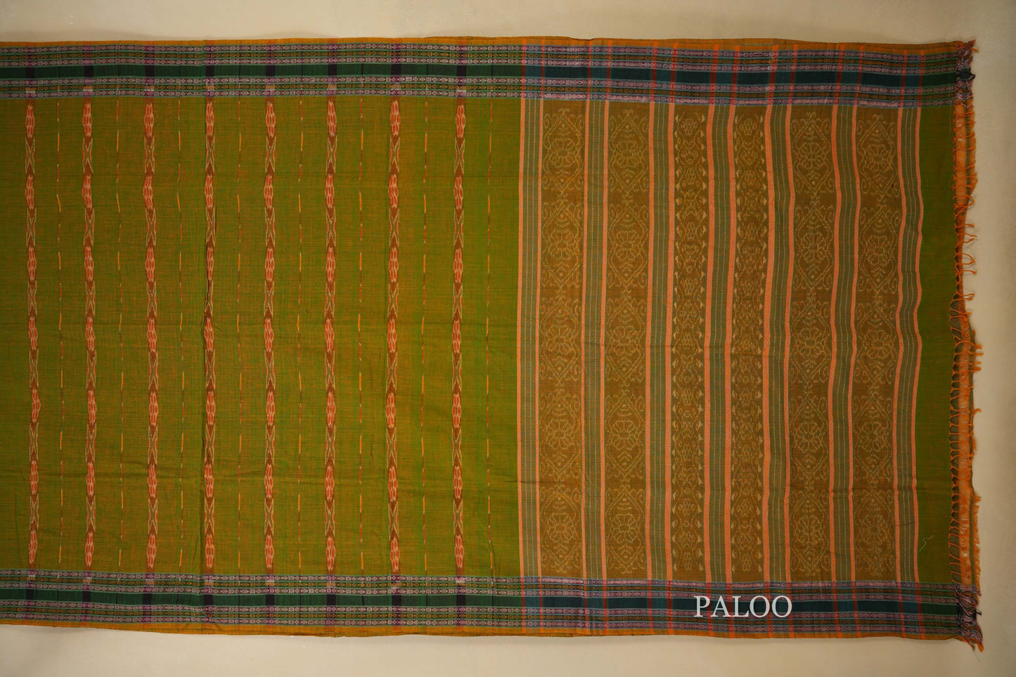 Multi color with Green Borders Odissa Eri Cotton Saree Paloo