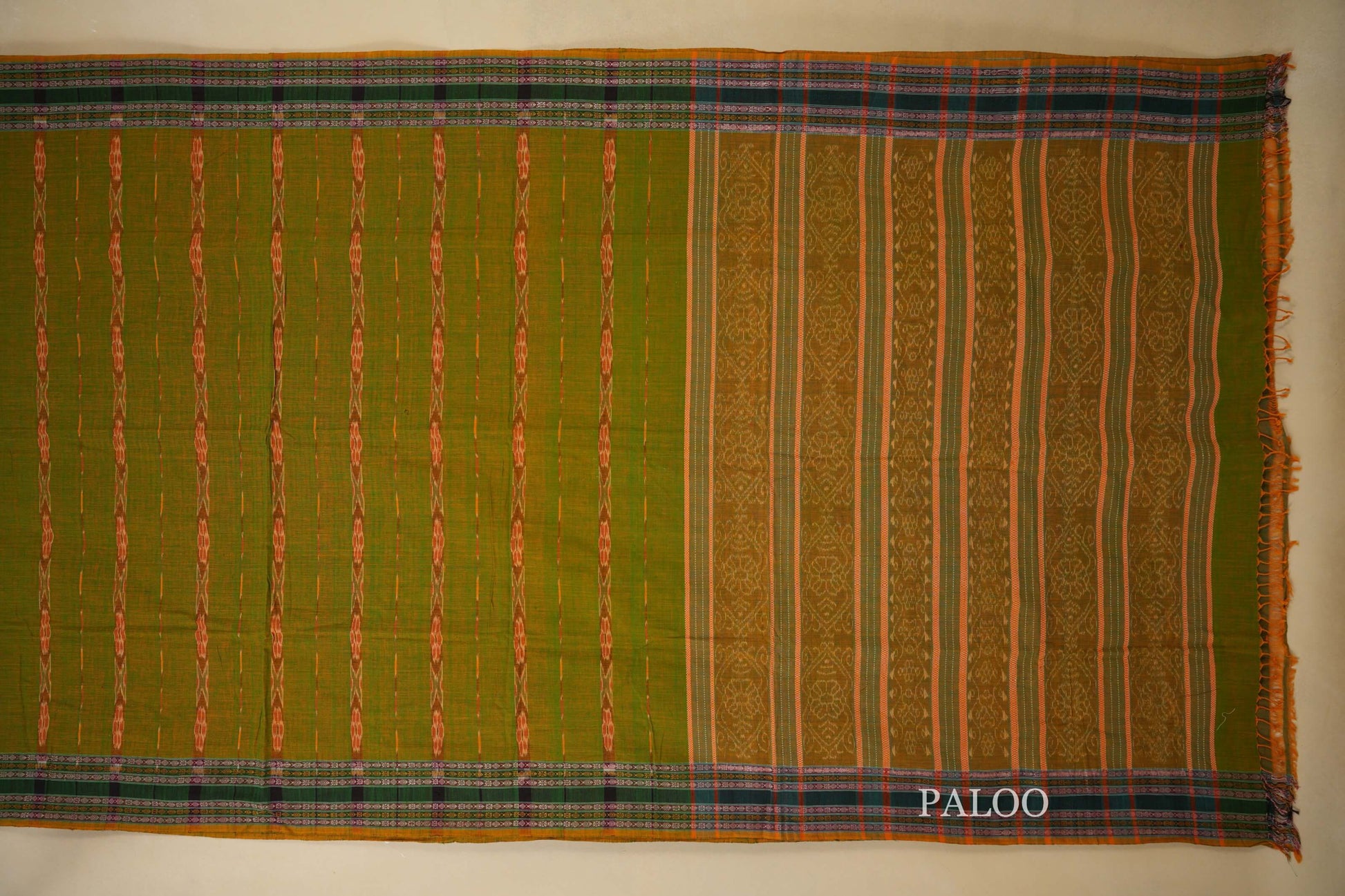 Multi color with Green Borders Odissa Eri Cotton Saree Paloo