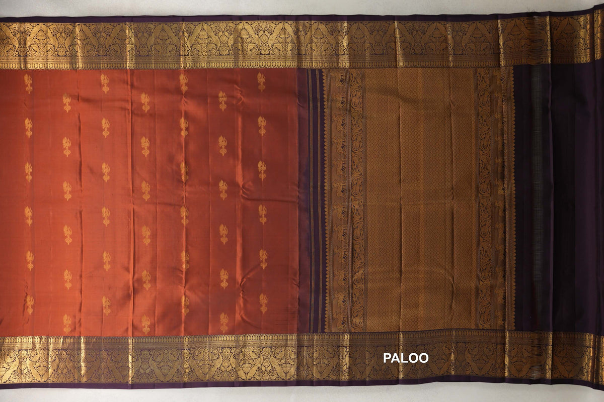 Dark Rust Vintage Kanjivaram Silk Saree  paloo