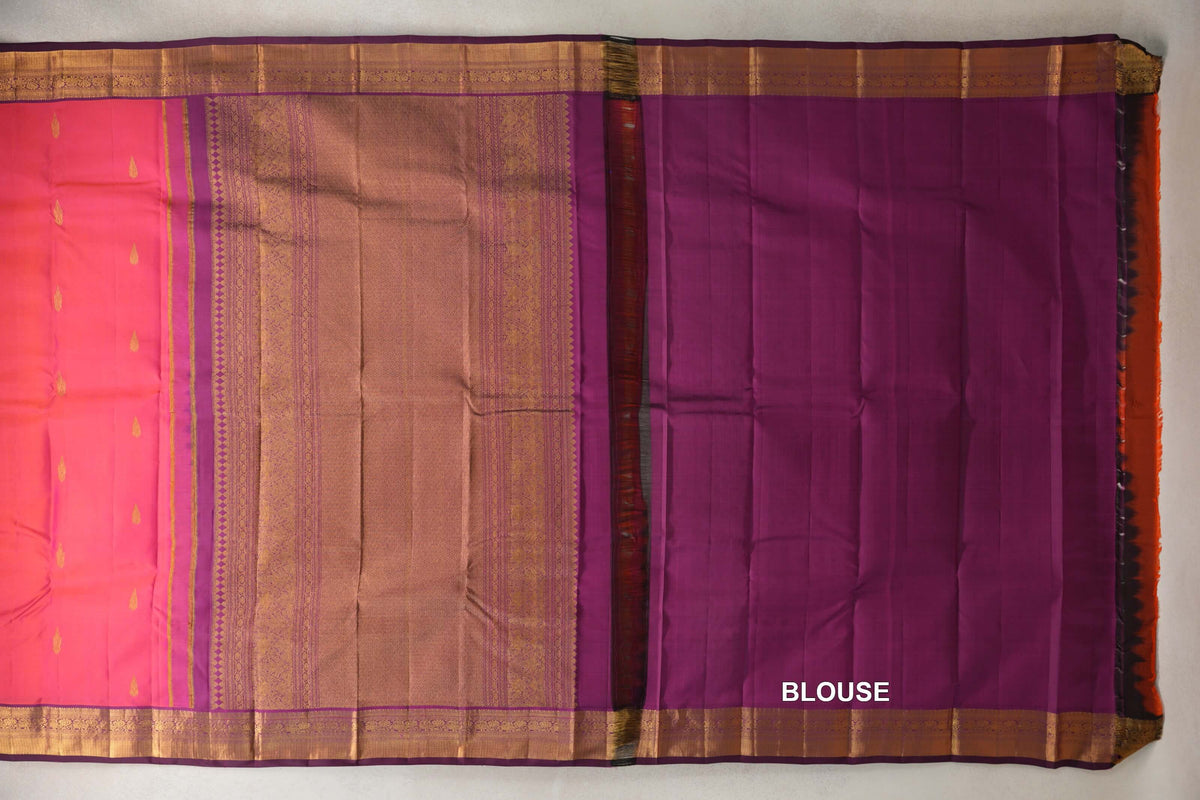 Orangish pink Vintage Kanjivaram Silk Saree blouse