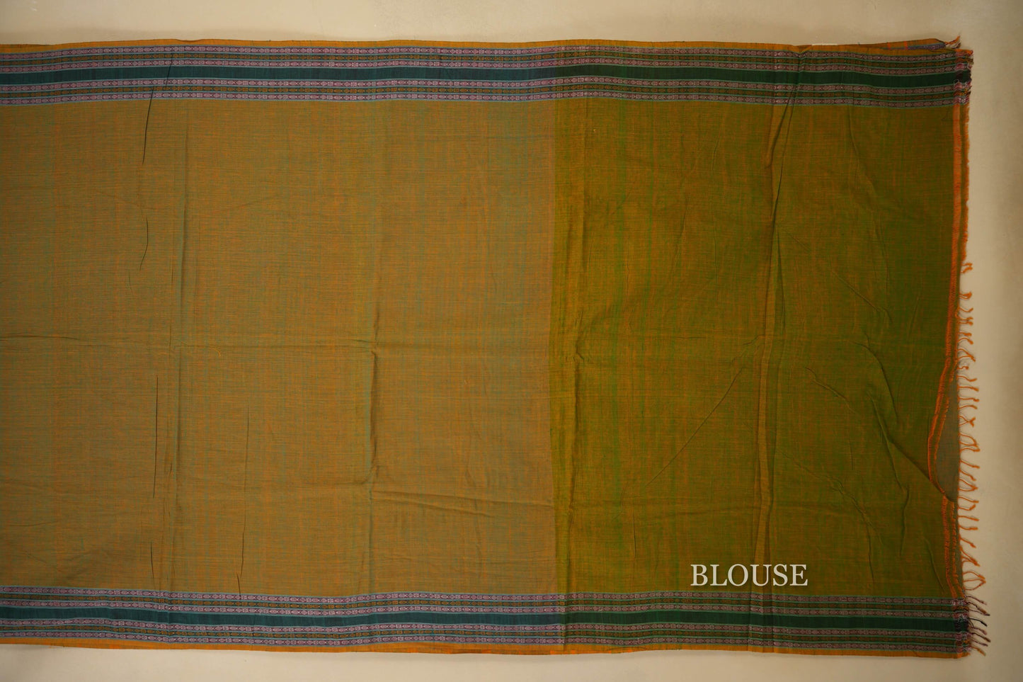 Mehandi Green with Peacock Blue Borders Ikat Cotton Saree by Pankaja Sethi PSPJ150215