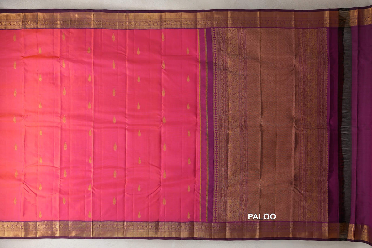 orangish pink Vintage Kanjivaram Silk Saree paloo