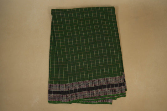 Folded Green with Purple Borders Ikat Cotton Saree