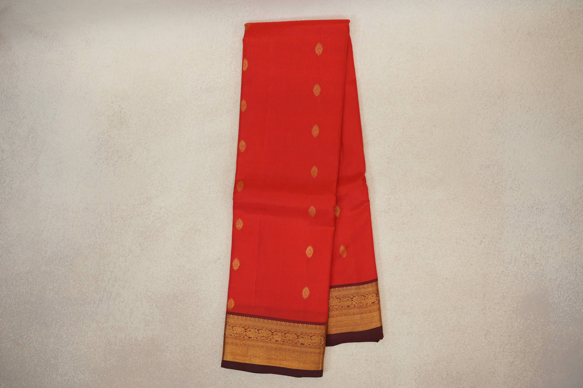 Bright Tomato Red Vintage Kanjivaram Silk Saree  online