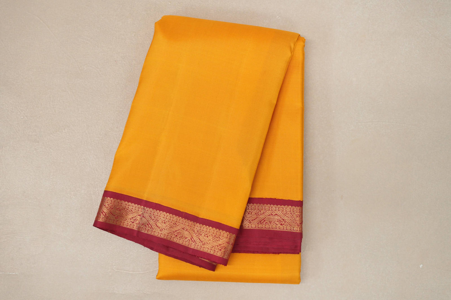 Mustard with Maroon Borders Vintage Kanjivaram Silk Saree by Shreenivas Silks PSSR019428