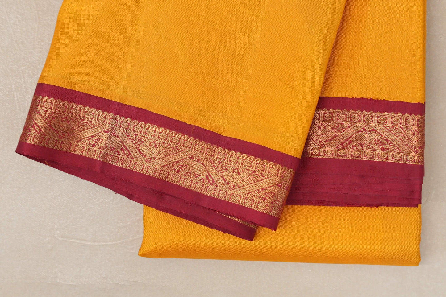 Mustard with Maroon Borders Vintage Kanjivaram Silk Saree by Shreenivas Silks PSSR019428