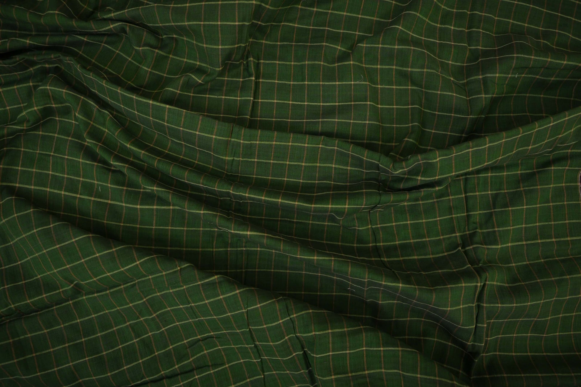 Green checked Ikat Cotton Saree zoom