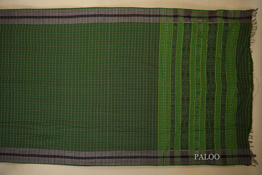 Green with Purple Borders Ikat Cotton Saree Paloo