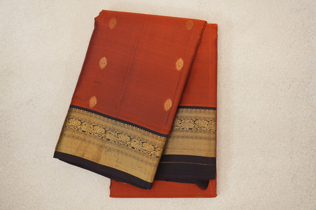 folded Dark Rust Vintage Kanjivaram Silk Saree 