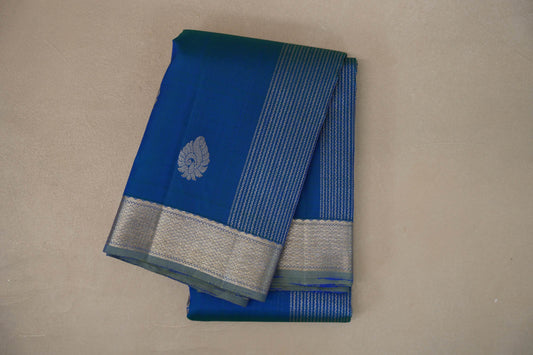 Peacock Blue with bluish grey Borders Vintage Kanjivaram Silk Saree by Shreenivas Silks PSSR019429