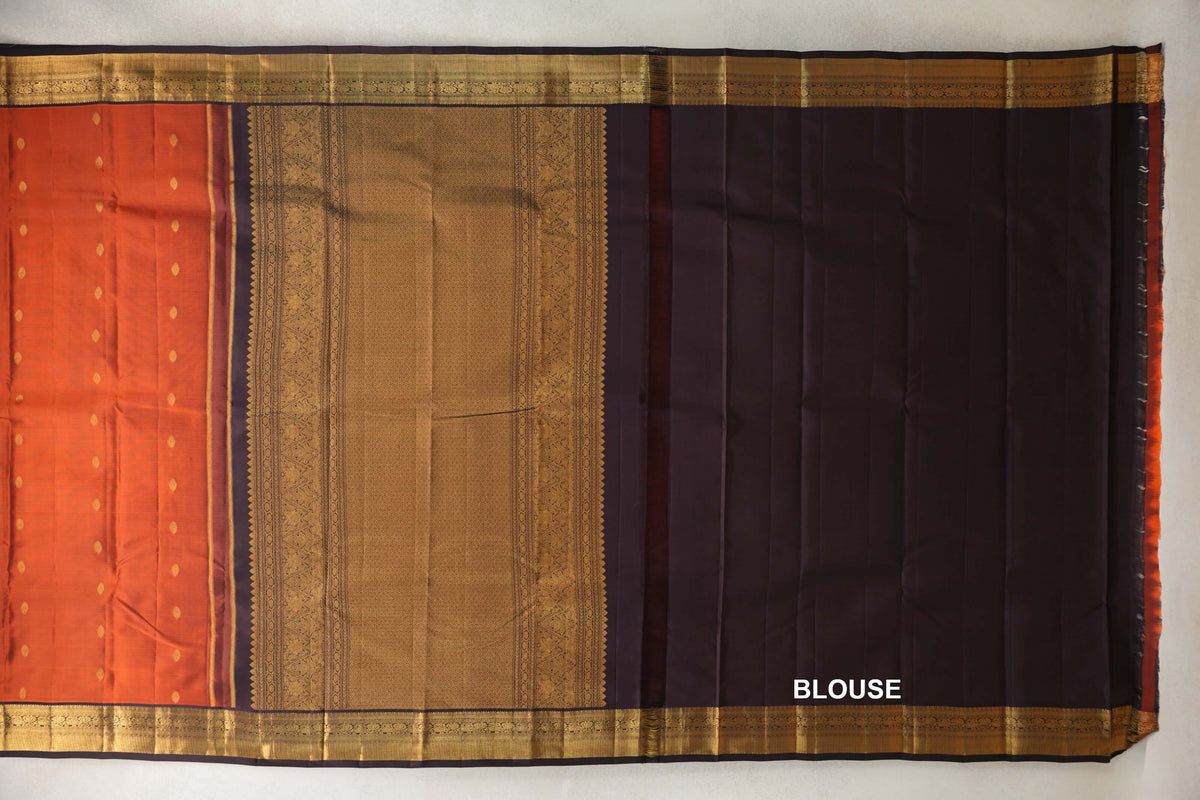 Dark Rust Vintage Kanjivaram Silk Saree blouse