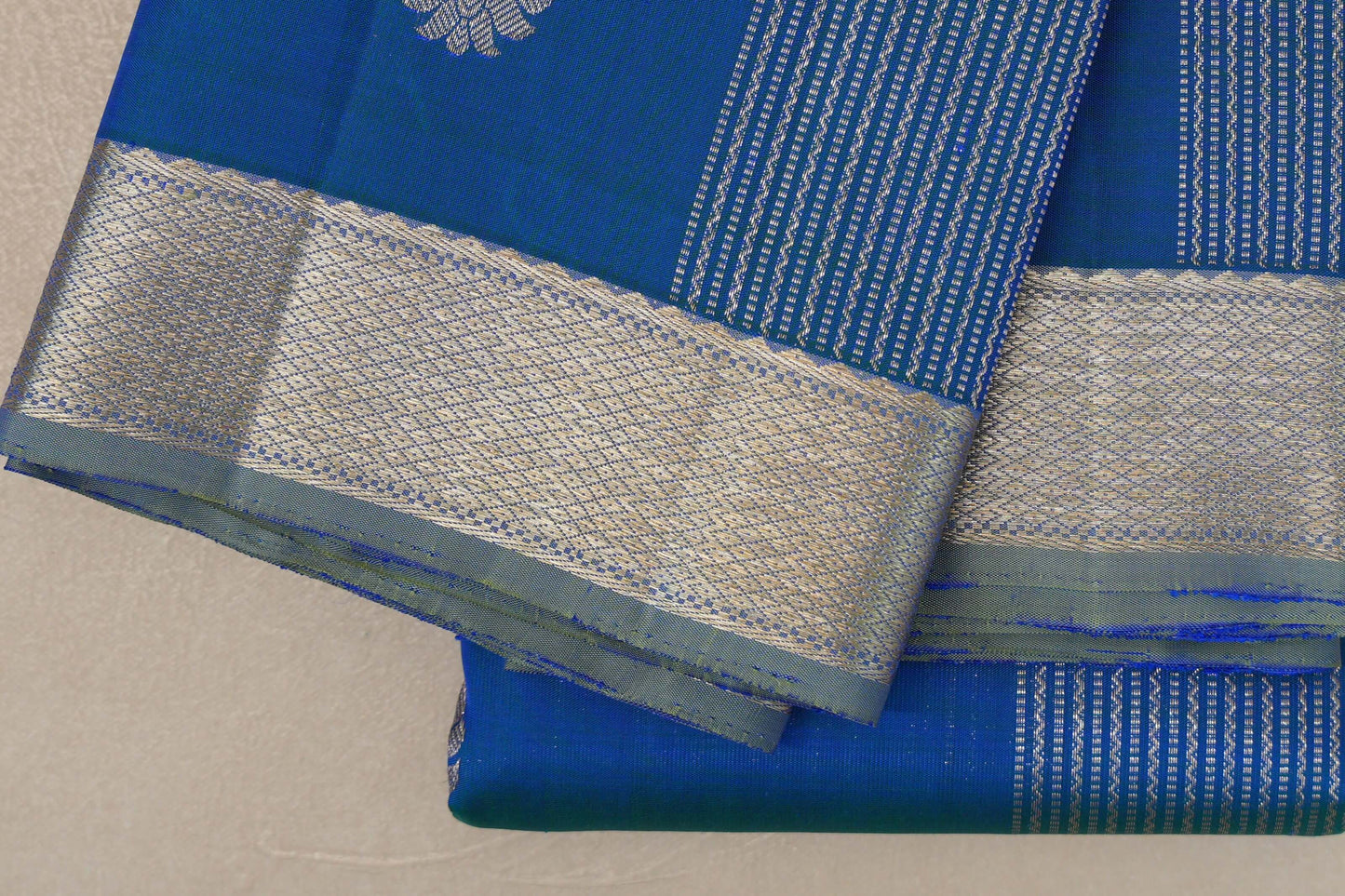 Peacock Blue with bluish grey Borders Vintage Kanjivaram Silk Saree by Shreenivas Silks PSSR019429
