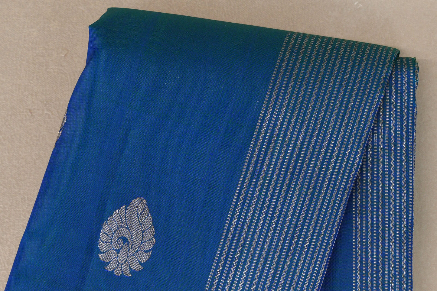 Peacock Blue with bluish grey Borders Vintage Kanjivaram Silk Saree by Shreenivas Silks PSSR019429