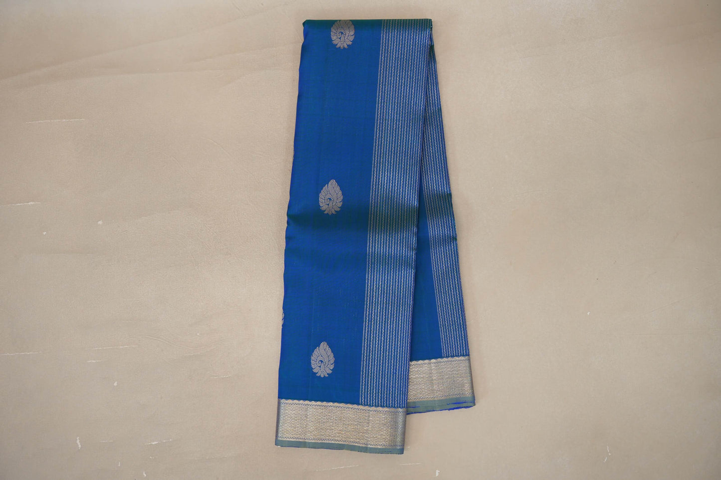 Peacock Blue with bluish grey Borders Vintage Kanjivaram Silk Saree by Shreenivas Silks PSSR019429