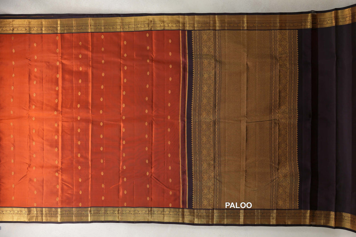Dark Rust Vintage Kanjivaram Silk Saree  paloo