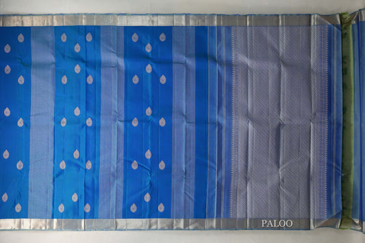 Peacock Blue with bluish grey Borders Vintage Kanjivaram Silk Saree by Shreenivas Silks PSSR019429