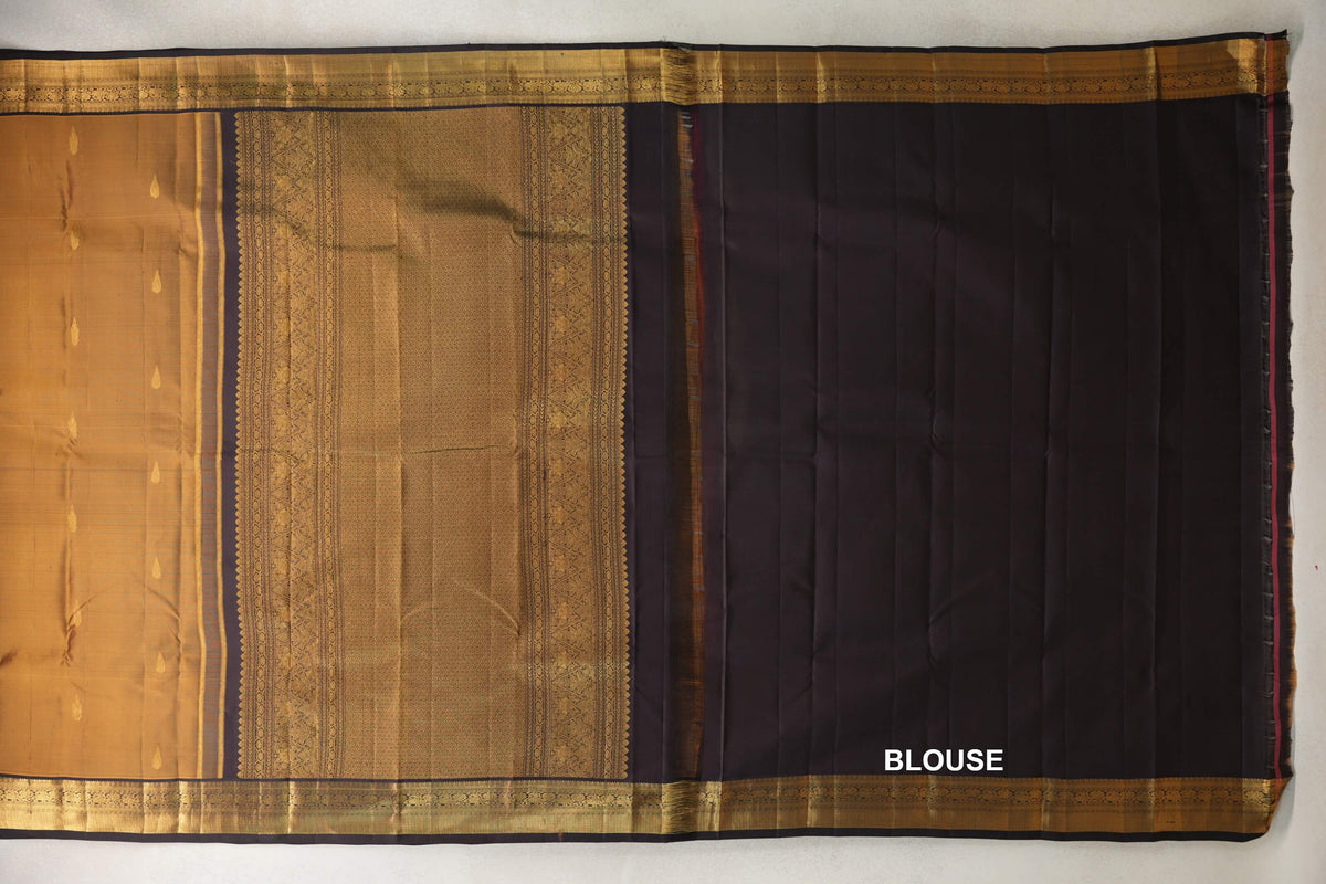 Antique Mustard Gold Vintage Kanjivaram Silk Saree blouse