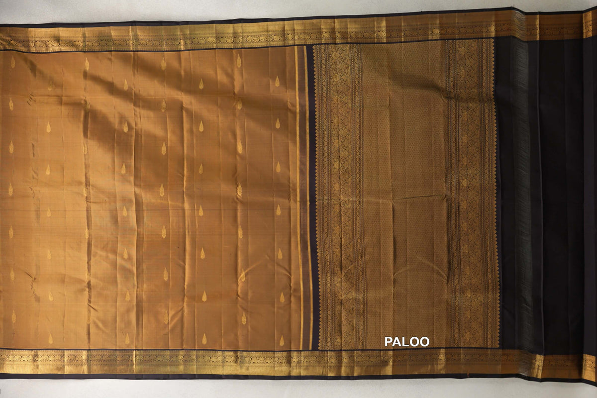 Antique Mustard Gold Vintage Kanjivaram Silk Saree paloo