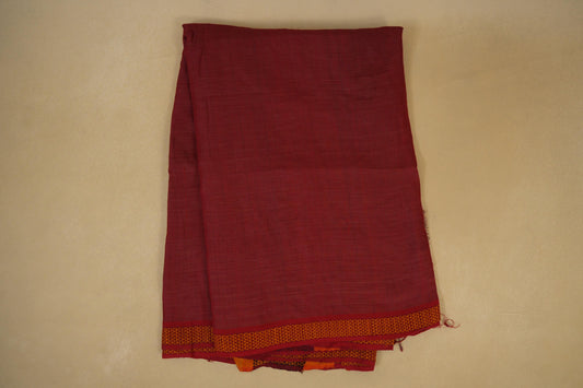 Folded Maroon with Red Borders Ikat Cotton Saree