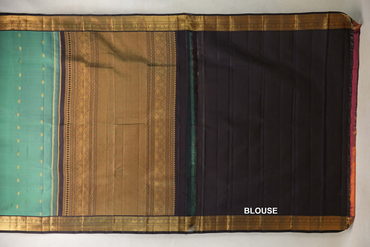 Sea Green Vintage Kanjivaram Silk Saree blouse