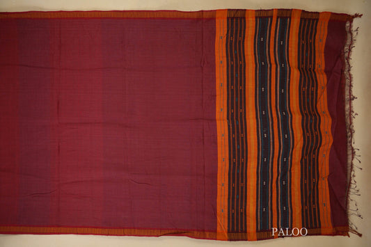 Maroon with Red Borders Ikat Cotton Saree Paloo