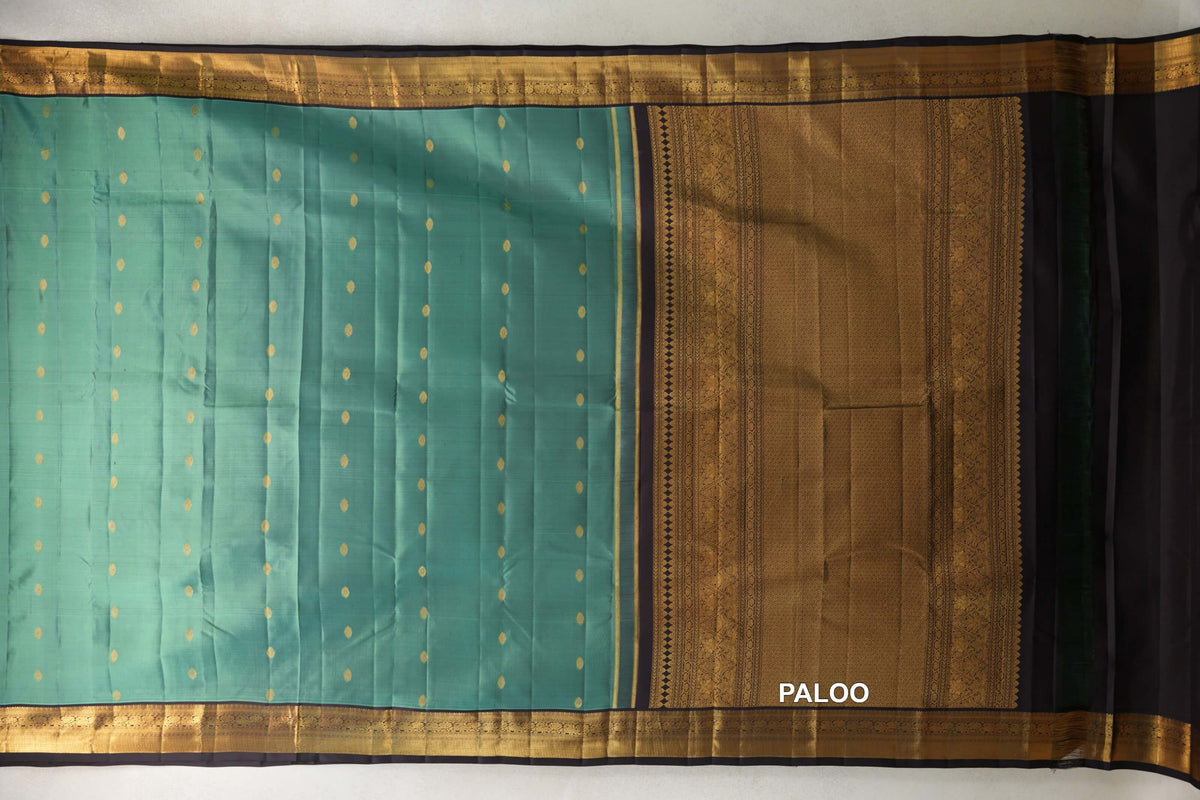 Sea Green Vintage Kanjivaram Silk Saree paloo