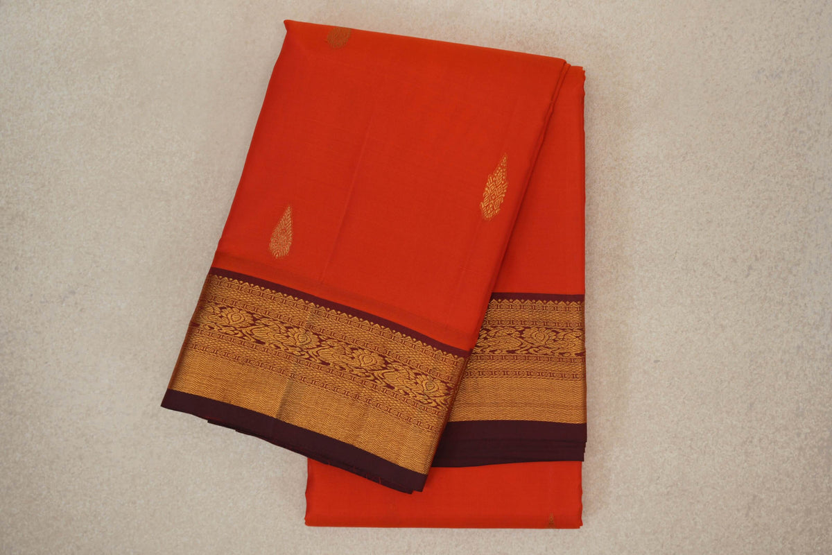 folded Bright Reddish Orange Vintage Kanjivaram Silk Saree