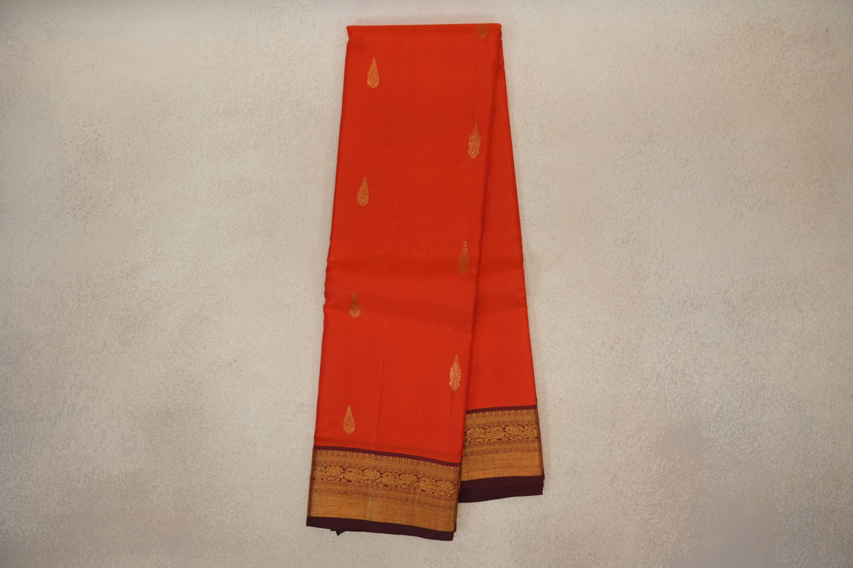Bright Reddish Orange Vintage Kanjivaram Silk Saree online