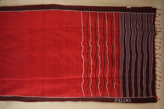 Reddish Orange with Coffee Brown Borders Ikat Silk Saree paloo