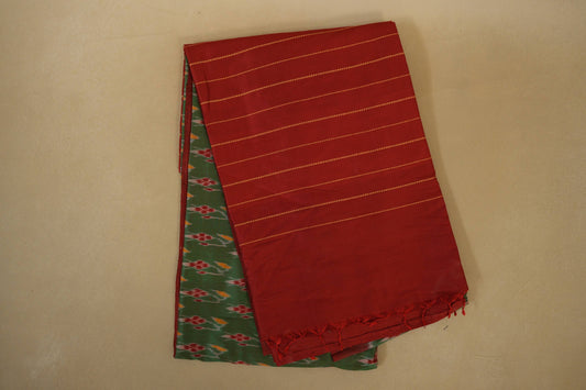 Folded Multi Color with Maroon Borders Ikat Silk Saree