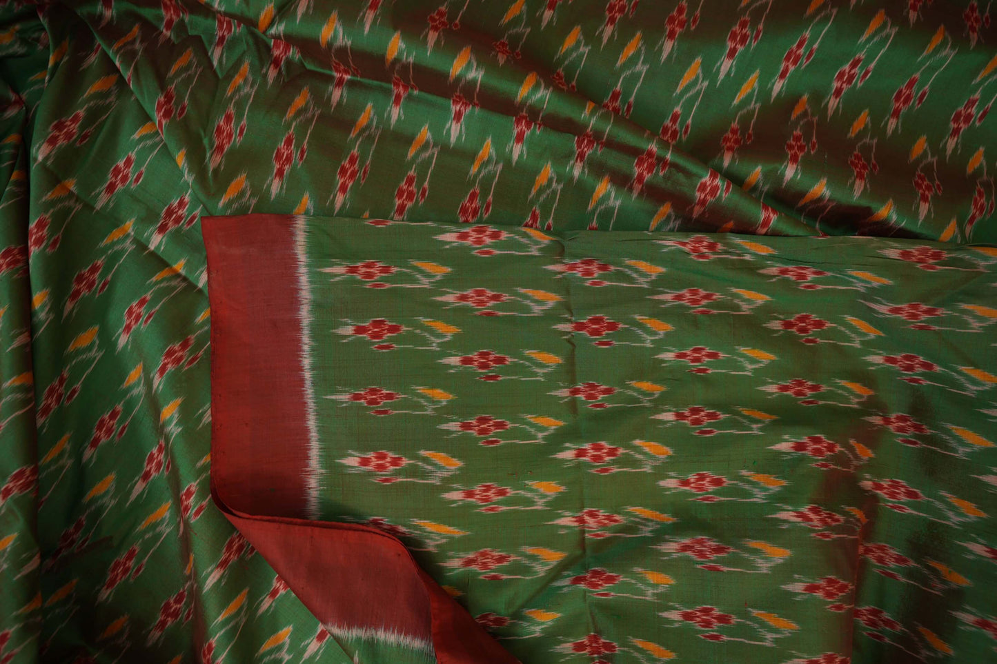 Multi Color with Maroon Borders Ikat Silk Saree Zoom