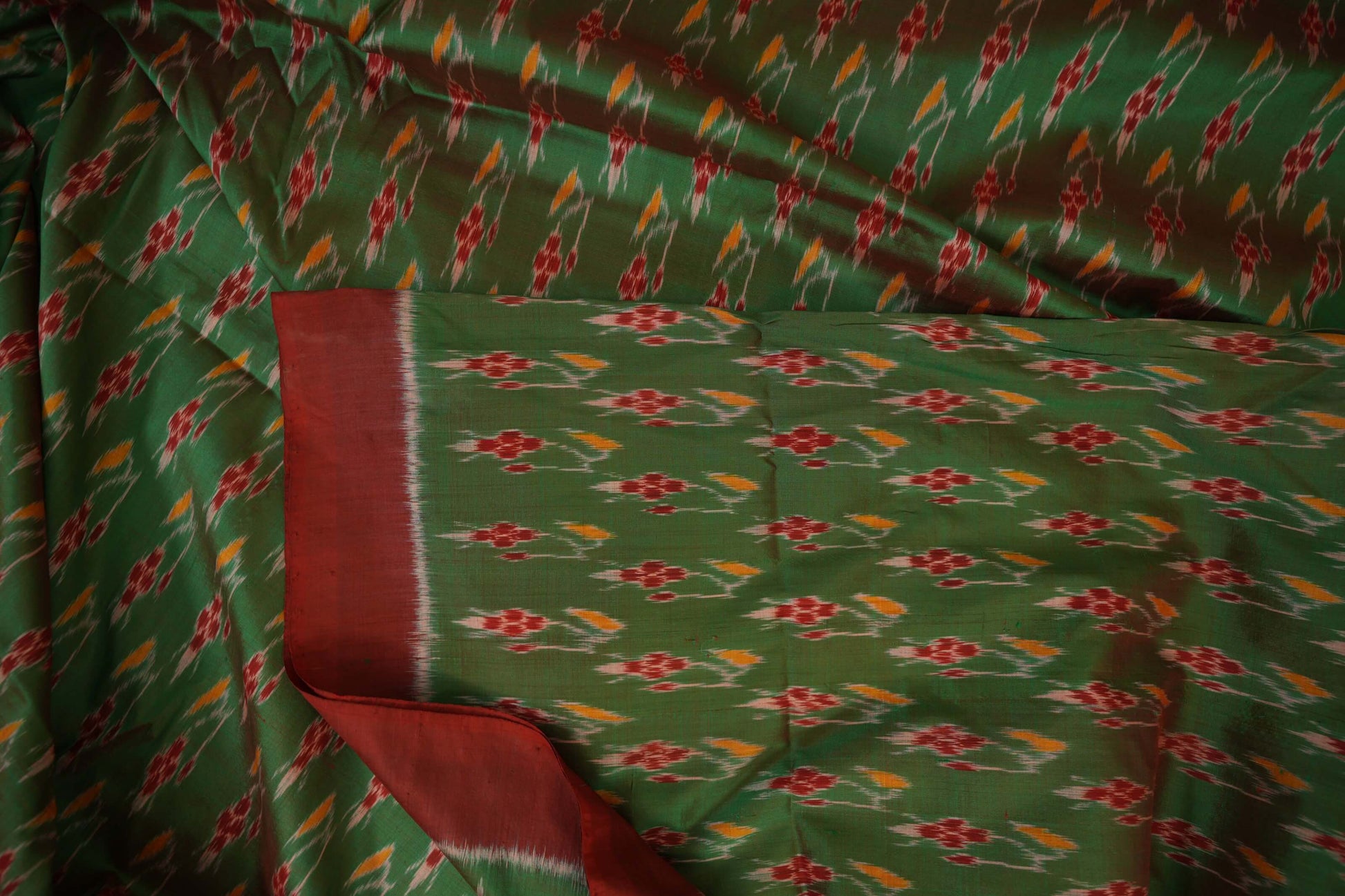 Multi Color with Maroon Borders Ikat Silk Saree Zoom
