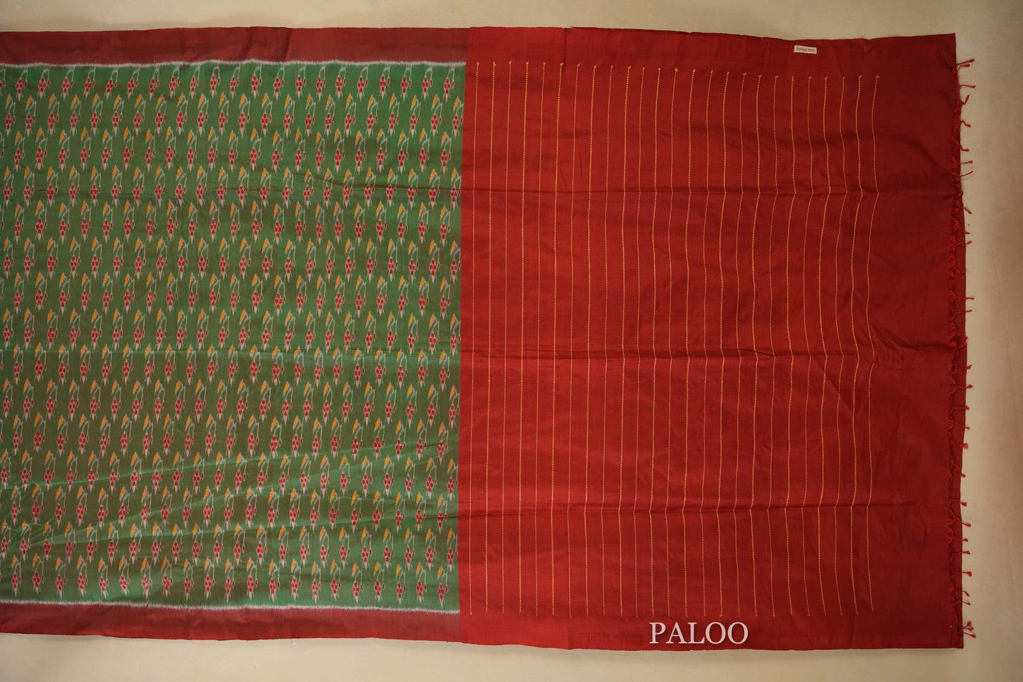 Multi Color with Maroon Borders Ikat Silk Saree Paloo