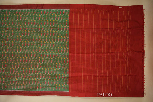 Multi Color with Maroon Borders Ikat Silk Saree Paloo