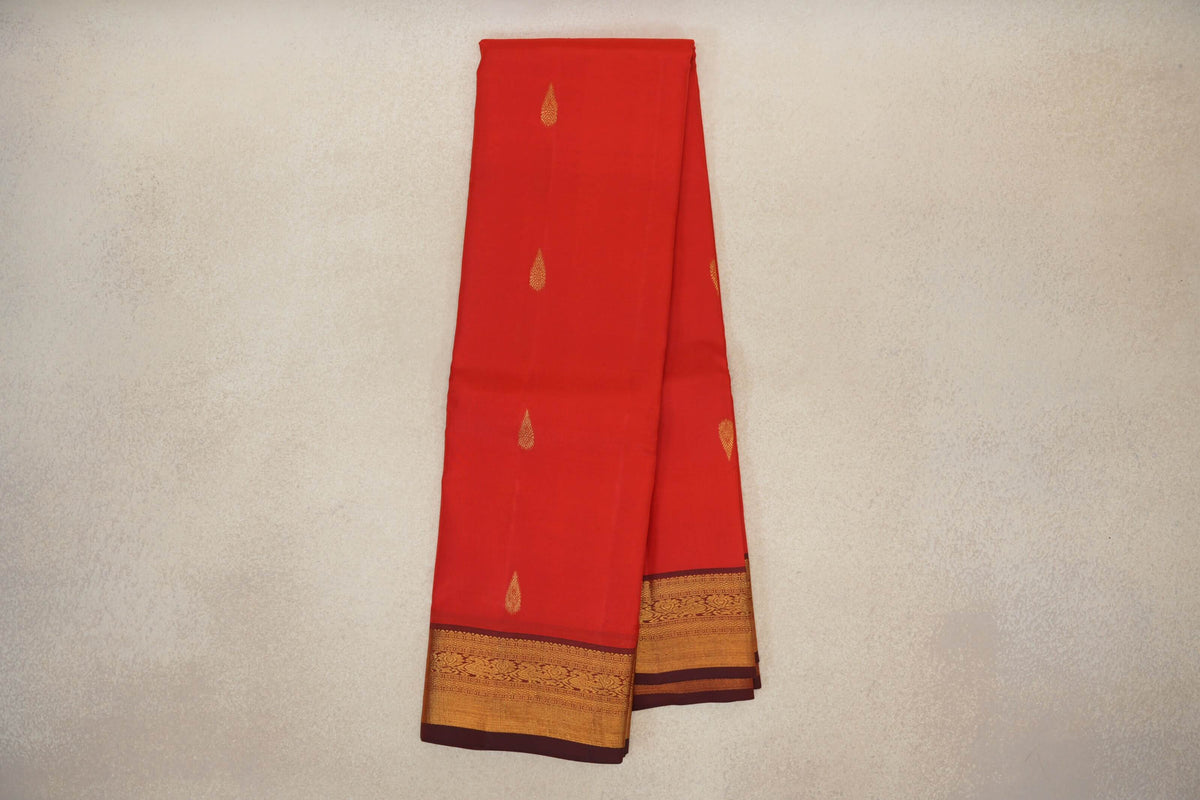 Bright Tomato Red Vintage Kanjivaram Silk Saree online